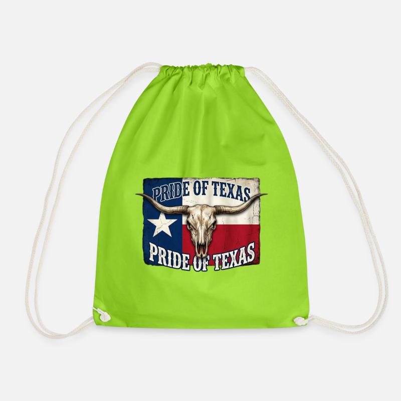 Texas Pride Horns Skull - Drawstring Bag - neon green