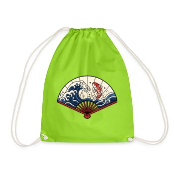 Japanischer Fächer Wellen Koi Fisch Vektor Shirt - Turnbeutel - Neongrün - Vorne