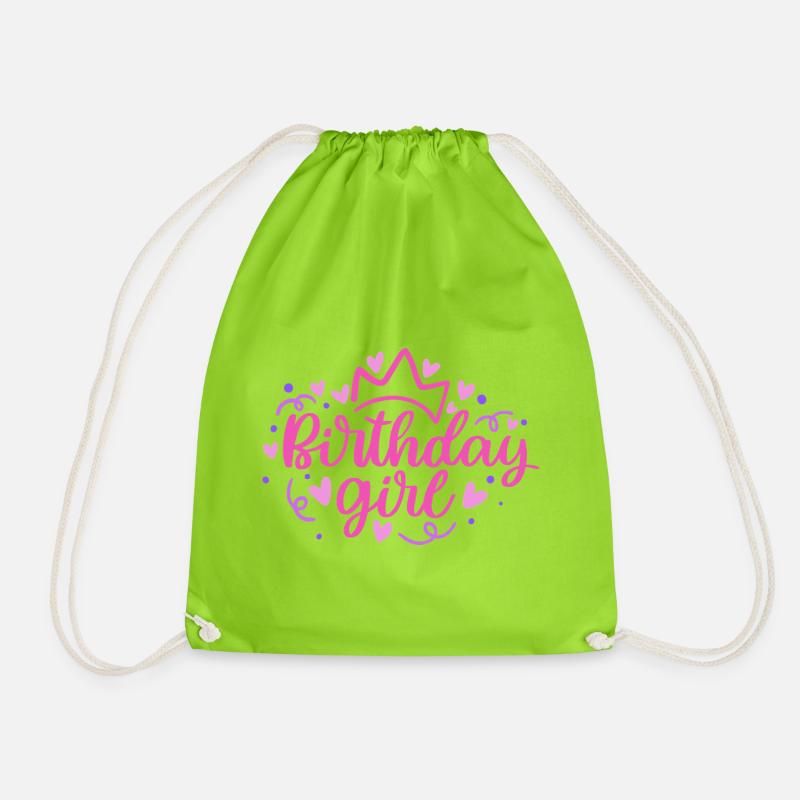 Birthday Girlie mit Krone Herzchen Konfetti - Turnbeutel - Neongrün