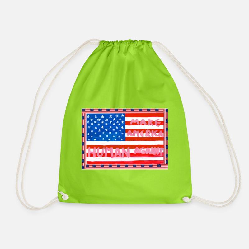 MAKE_AMERICA_HUMAN_AGAIN _A5 - Drawstring Bag - neon green