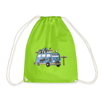 Sweden Camper Motif Vanlife Camping Holiday - Drawstring Bag - neon green - Front