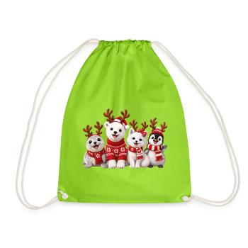 Fröhliche Weihnachtstiere mit Rentiergeweih - Turnbeutel - Neongrün - Vorne