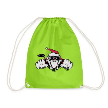 Weihnachtsmann auf Motorrad mit Geschenken - Turnbeutel - Neongrün - Vorne