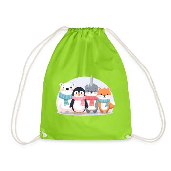 Süße Winter Tiere Shirts Kinder - Turnbeutel - Neongrün - Vorne