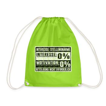 Interesse: 0 % – Motivation: 0 % - Turnbeutel - Neongrün - Vorne