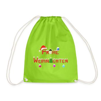 "Frohe Weihnachten" - Turnbeutel - Neongrün - Vorne