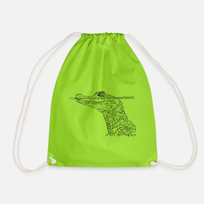 Crocodile black - Drawstring Bag - neon green