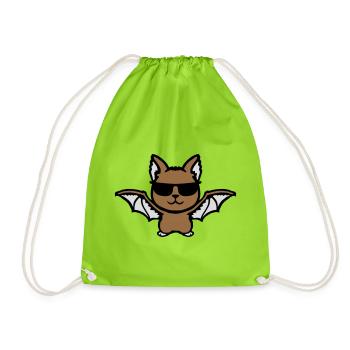 Cute Bat Sunglasses Cool Halloween Funny - Drawstring Bag - neon green - Front