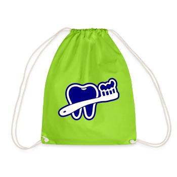 Zahn mit Zahnbürste Symbol Blau - Turnbeutel - Neongrün - Vorne