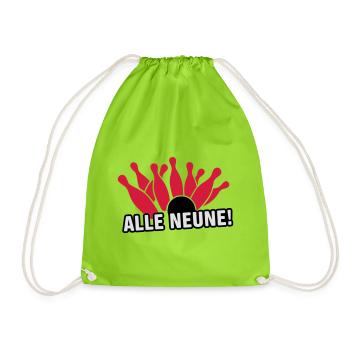 Kegeln - Alle Neune! Kegelshirt - Turnbeutel - Neongrün - Vorne