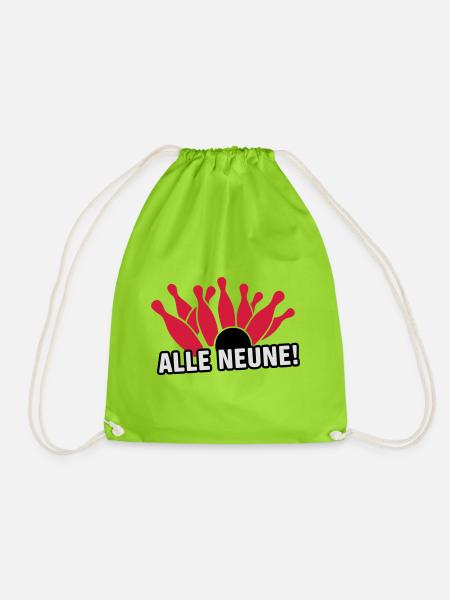 Kegeln - Alle Neune! Kegelshirt - Turnbeutel - Neongrün