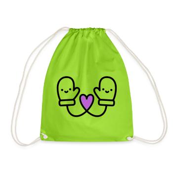 Süße Handschuhe mit Herz | Winter Liebe - Turnbeutel - Neongrün - Vorne