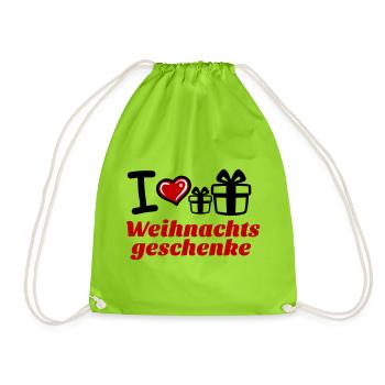 I Love Weihnachtsgeschenke  - Turnbeutel - Neongrün - Vorne