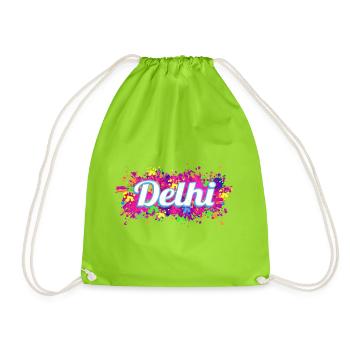 Delhi in India Colorful Colors Design Souvenir - Drawstring Bag - neon green - Front