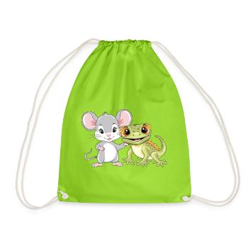 Little_mouse_and_gecko_are_best_friends - Turnbeutel - Neongrün - Vorne
