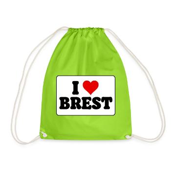 Ich liebe Brest J'aime Brest: Herz und Stadt - Turnbeutel - Neongrün - Vorne