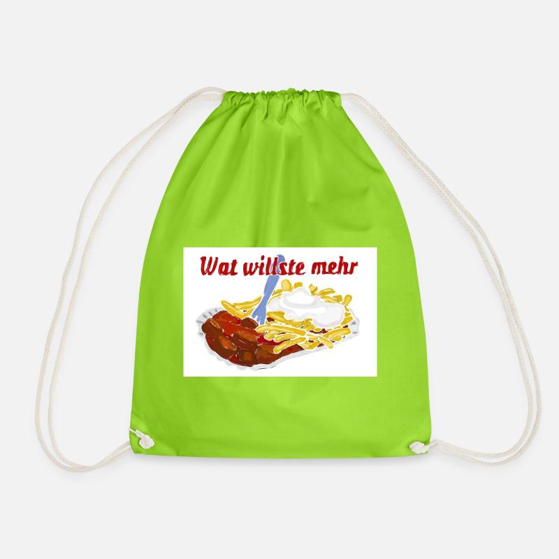 Currywurst mit Pommes - Turnbeutel - Neongrün