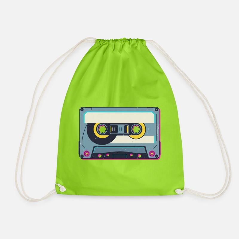 Retro Cassette - Drawstring Bag - neon green