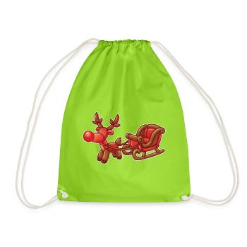 Balloon Animal Reindeer with Sleigh Christmas - Drawstring Bag - neon green - Front