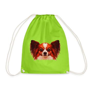 papillon hund, Kuschelhund Porträt in Rot - Turnbeutel - Neongrün - Vorne