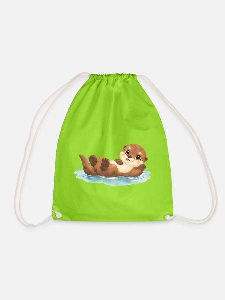 Otter – fröhlicher Fischotter im Wasser - Turnbeutel - Neongrün