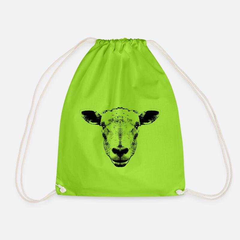 Sheep / Portrait / Head - Drawstring Bag - neon green