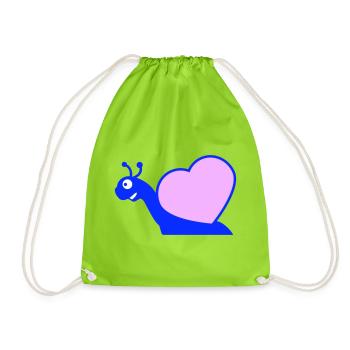 Snail Heart Snail Shell Cute Love Romantic - Drawstring Bag - neon green - Front
