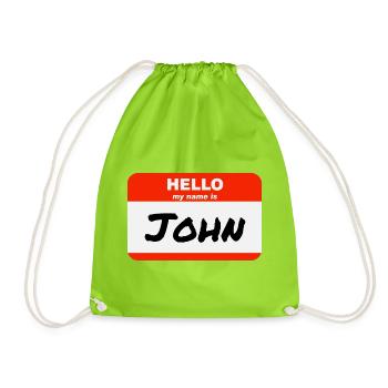 Hello My Name Is John Label Name Tag - Drawstring Bag - neon green - Front