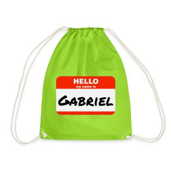 Hello My Name Is Gabriel Etikett Namensschild - Turnbeutel - Neongrün - Vorne