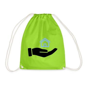 Hand hält Haus Immobilie - Turnbeutel - Neongrün - Vorne