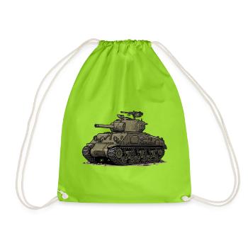 Sherman Tank Cartoon Illustration | RCCX - Drawstring Bag - neon green - Front