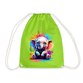 Elefant Farbenfroh - Baby Elefant Farbenfreudig - Turnbeutel - Neongrün - Vorne