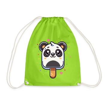 niedliches Panda-Eis-Motiv für den Sommer - Turnbeutel - Neongrün - Vorne