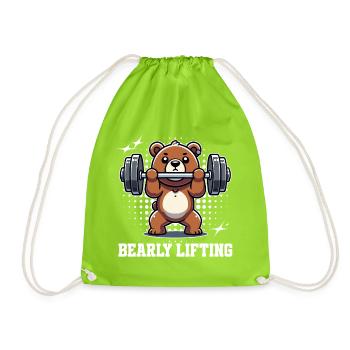 Bearly Lifting – Fun Teddy Workout Design - Drawstring Bag - neon green - Front