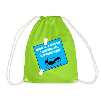 Humorist Quote on Blue Sofa - Drawstring Bag - neon green - Front