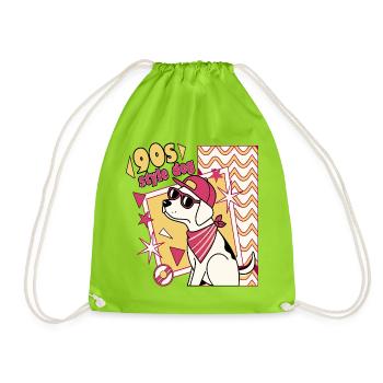 Retro 90s Dog in Sunglasses - Drawstring Bag - neon green - Front