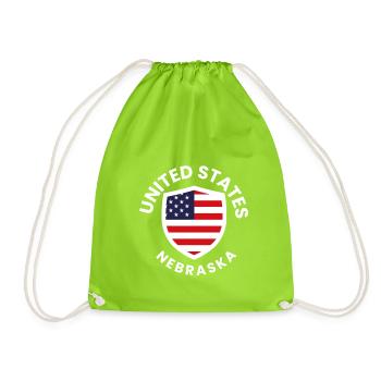 Nebraska Flag Shield Patch - Drawstring Bag - neon green - Front