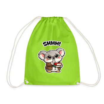 Silent koala with books - Drawstring Bag - neon green - Front