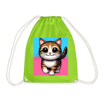 cat - Drawstring Bag - neon green - Front