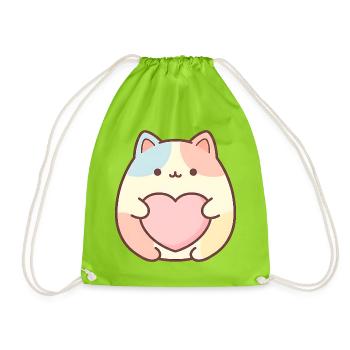 Motif de cœur de chat Kawaii Design de chat mignon - Sac de sport léger - vert néon - Devant