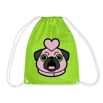 Mops Hund Herz Liebe Bellen - Turnbeutel - Neongrün - Vorne