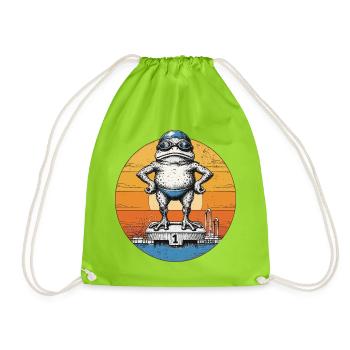  Frosch Schwimmer schwimmen Vintage Pool-Frog - Turnbeutel - Neongrün - Vorne