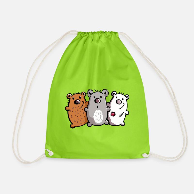 Bären Trio - Bärchen - Koala - Eisbär - Braunbär - Turnbeutel - Neongrün