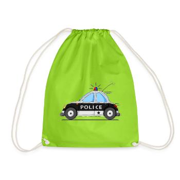 Polizeiauto Police Schwarz - Turnbeutel - Neongrün - Vorne