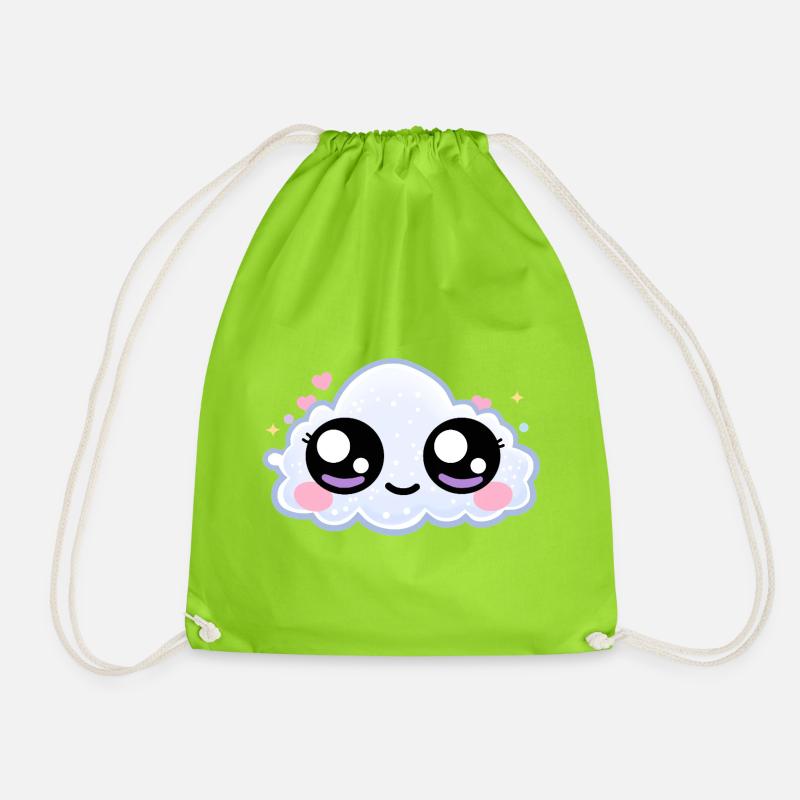 Cloud Eyes Kawaii – Soft Dreamy Eyes - Drawstring Bag - neon green