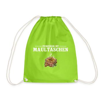 Powered by Maultaschen – Schwabe Gift - Drawstring Bag - neon green - Front