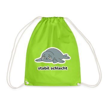 stabil schlecht – Robbe Meme - Turnbeutel - Neongrün - Vorne
