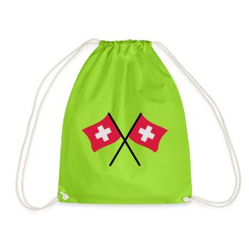 Schweizer Flaggen - Turnbeutel - Neongrün - Vorne