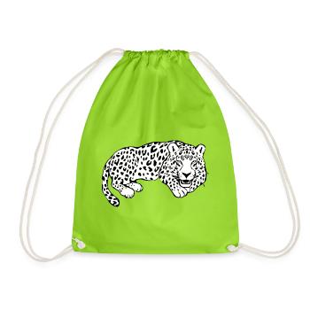 Leopard weiß Katzenshirt Leparden T-shirt Geschenk - Turnbeutel - Neongrün - Vorne