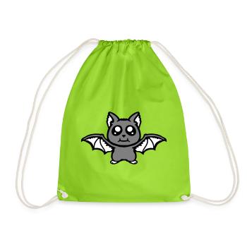 Little Cute Bat Halloween Funny Comic Cute - Drawstring Bag - neon green - Front